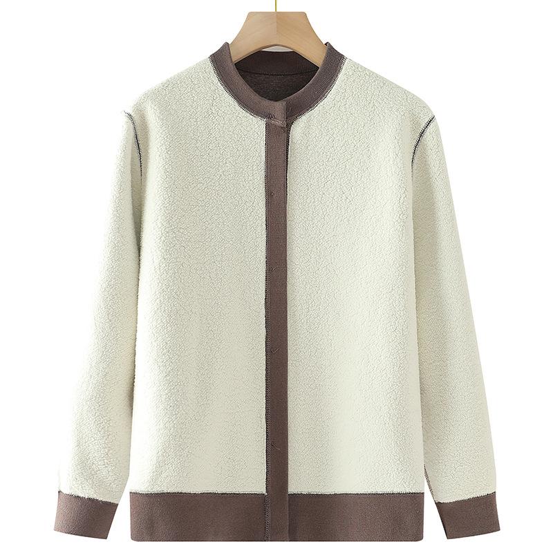 Вязаный кардиган «бабушка» осень/зима 2024 года для женщин среднего и пожилого возраста, а также теплый бархатный свитер-пальто.