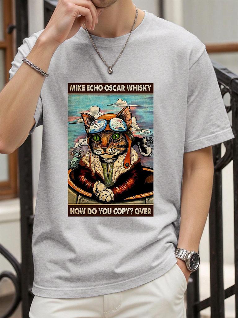 A Vintage Cat Flying In The Sky Printed TShirts Womens Summer Cotton Short Sleeve ONeck Comfortable Loose Tops Casual Clothes