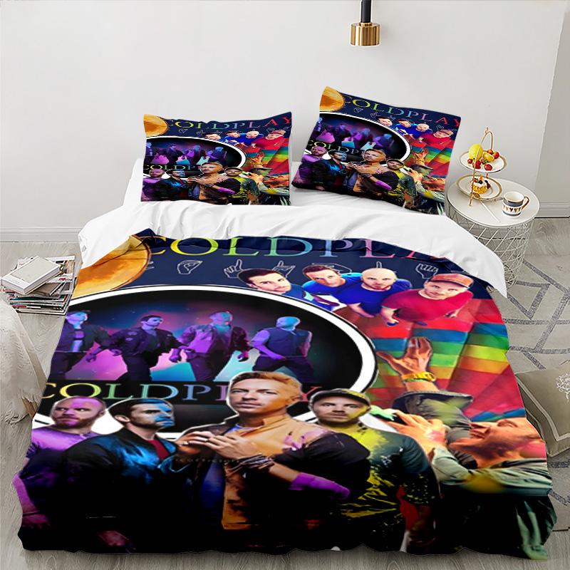 3PCS Cold-play Bedding Set Printed Duvet Cover Closure Includes 1 Duvet Cover & 2 Pillowcases for All Seasons Bedroom Decor