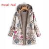 Women Cotton Hooded Plush Sweater Jacket European American Printed Popular Tops Coat