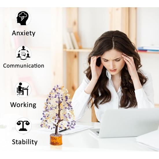 Крокон Аметист и Цитрин Дерево из Драгоценных Камней Фигурка Фэн-Шуй Денежный Бонсай Удача Балансировка Чакр Рейки Исцеление Кристаллы Декорация 10-12