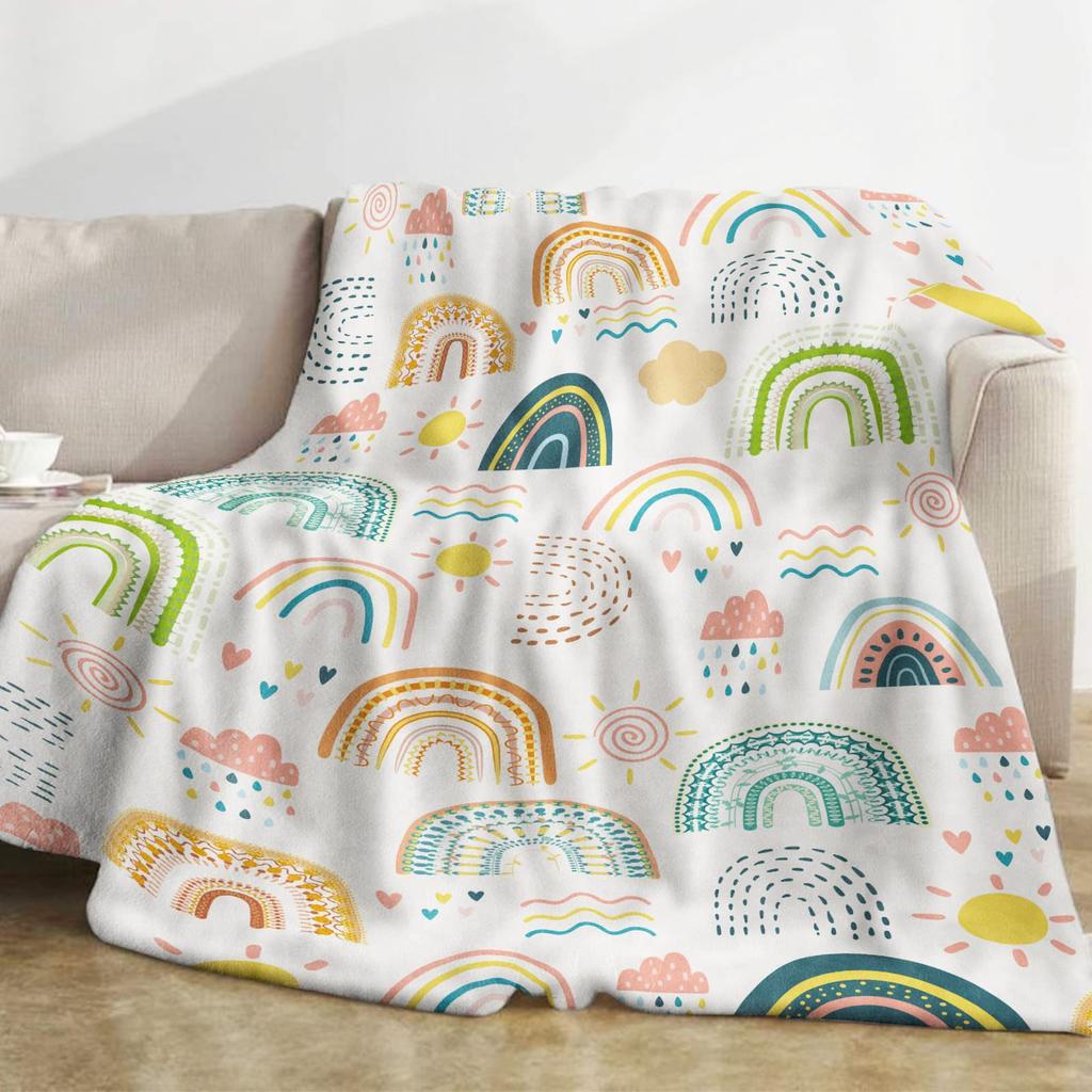 Cartoon Rainbow Flannel Blanket Office So******Ch Break Blanket Holiday Gift Blanket