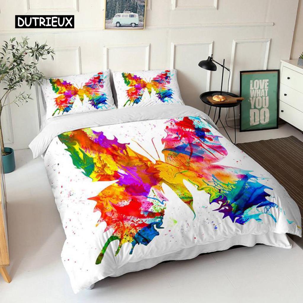 Комплект пододеяльников с бабочками размера Queen, сине-белое одеяло с принтом бабочек для девочек, детей и подростков, микрофибровое одеяло