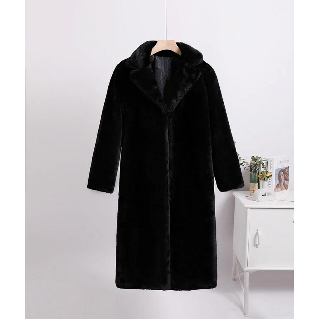 Winter Women High Quality Faux Rabbit Luxury Long Fur Coat Lapel OverCoat Thick Warm Female Plush Jacket Large Size 5XL