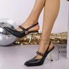 Retro Metal Chain Decoration Slingback Pumps Women Summer Elegant Pointed Toe Super High Heel Sandals Sexy Dress Party Shoes