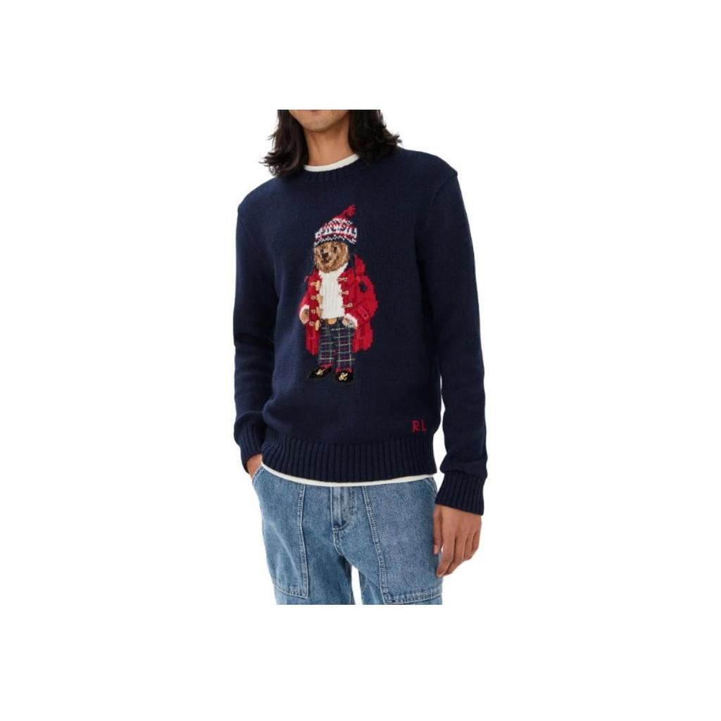 Polo Ralph Lauren Knitted Sweater Letter Animal Print Embroidery Round Neck Pullover Long Sleeve Kids Sweaters Navy-Blue 323951416-001