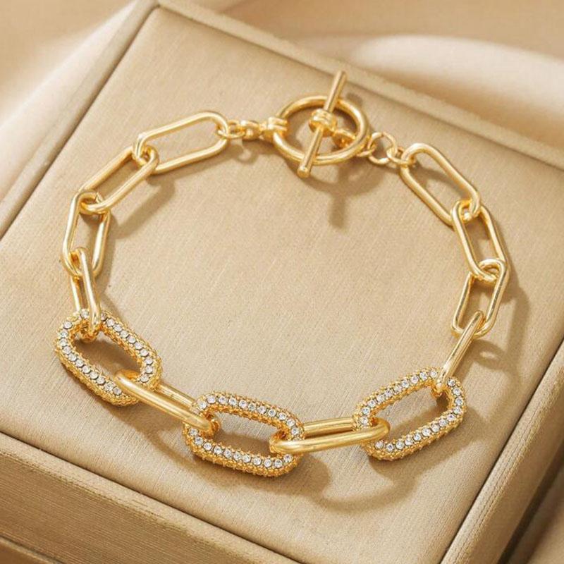 Винтажный простой ажурный циркониевый овальный цепочный металлический браслет для женщины Аксессуары Персонализация Панк Шарм Ювелирные изделия