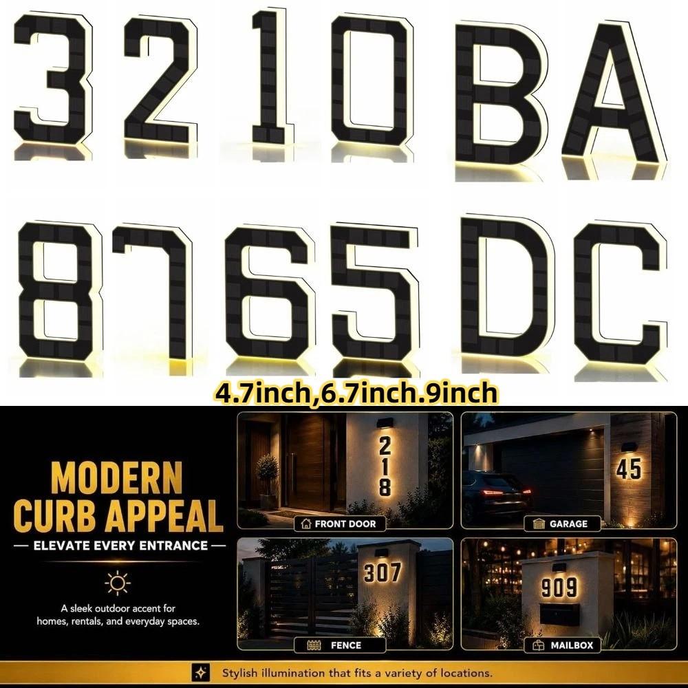 IP65 Waterproof LED House Number Plaque 4.7inch,6.7inch.9inch LED Address Numbers Signs Home