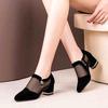 Sandals Women High Heel Shoes Mesh Breathable Pumps Zip Pointed Toe Thick Heels Fashion Female Dress Shoes Elegant Footwear