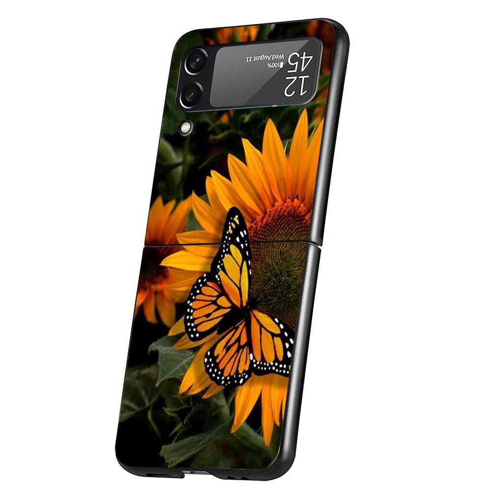 Красивый чехол для телефона с принтом желтого подсолнуха для Samsung Galaxy Z Flip 7 6 5 4 3 5G Flip7 Flip6 Flip5 Flip4 Flip3 Черный Fundas
