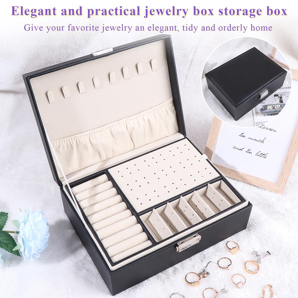 Pu Large Creative Jewelry Box For Women Girls, Double-Layer Lockable