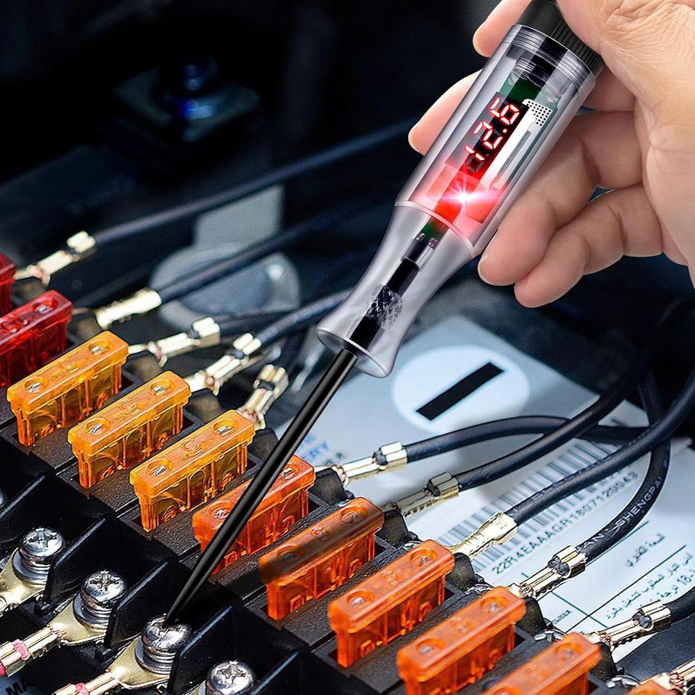 Test Light Automotive Circuit Tester 3-48V DC Digital LCD Display Prolong Spring Cable for Sedan,SUV,RV,Truck,Lawn Mower