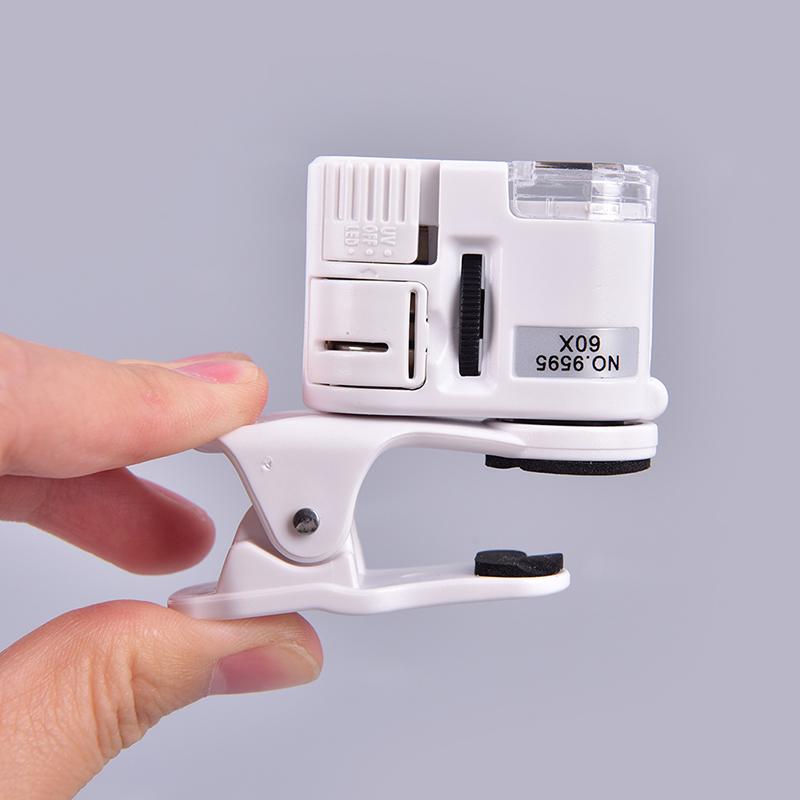 60X Универсальный мини-зажим для мобильного телефона со светодиодной УФ-лампой, лупа для микроскопа, лупа