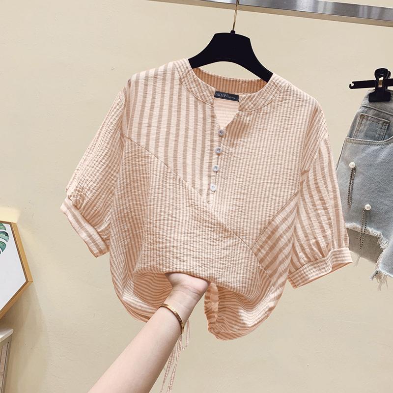 ZANZEA Женская повседневная свободная блузка с v-образным вырезом в полоску и половиной рукава