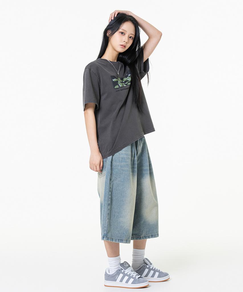 MOZMOZ Camo Logo 2-Type Pigment Short Sleeve T-Shirt Charcoal