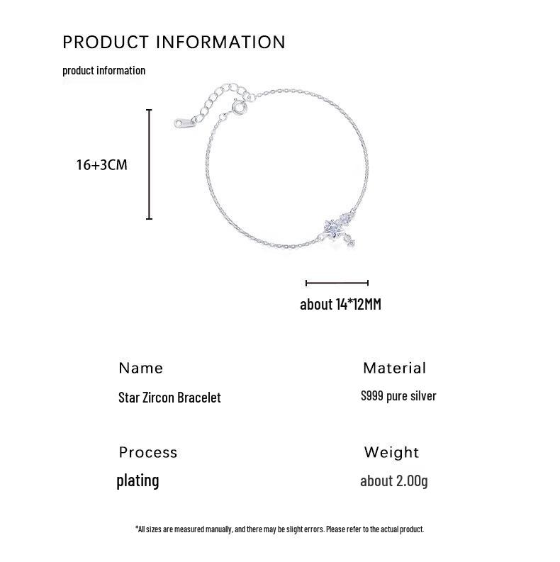 Exquisite S999 Pure Silver Starry Zircon Beaded Bracelet - Versatile Korean Style Women's Luxury Jewelry