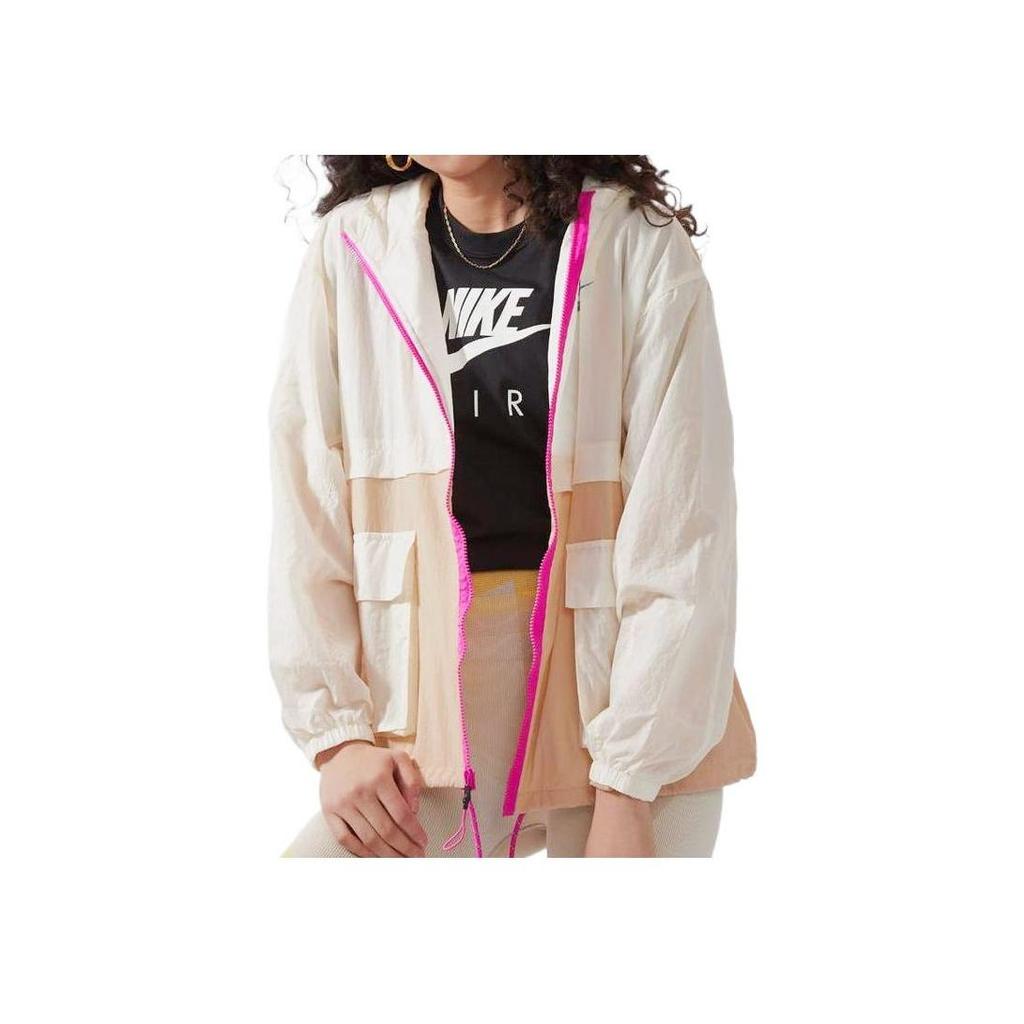 Nike Женская ветровка с капюшоном на молнии, тканая, для активного отдыха, с логотипом, розовый, CJ2295-110