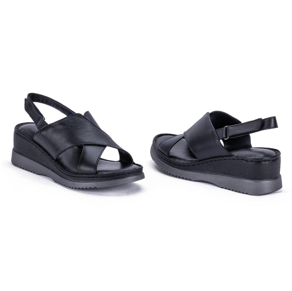 Женские удобные повседневные сандалии из натуральной кожи на танкетке с анатомическим каблуком