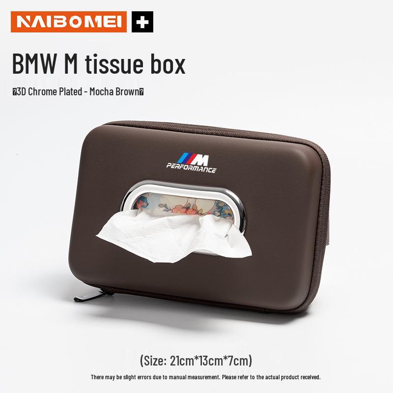 Fits BMW 1, 3, 5, 6, 7 Series, and X1-X6. Hanging tissue box/armrest tissue pack included.