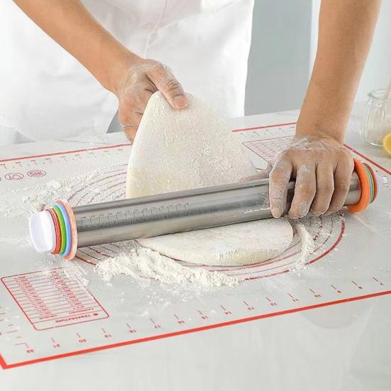 Скалка из нержавеющей стали с кольцами толщины для выпечки, регулируемая раскатка теста