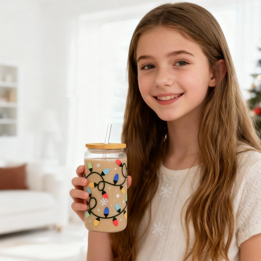 500ml Christmas Cups With Lids And Straws Color Changing Water Cup With Lid Straw Reusable Glass Drink Bottle Chrismas Gift