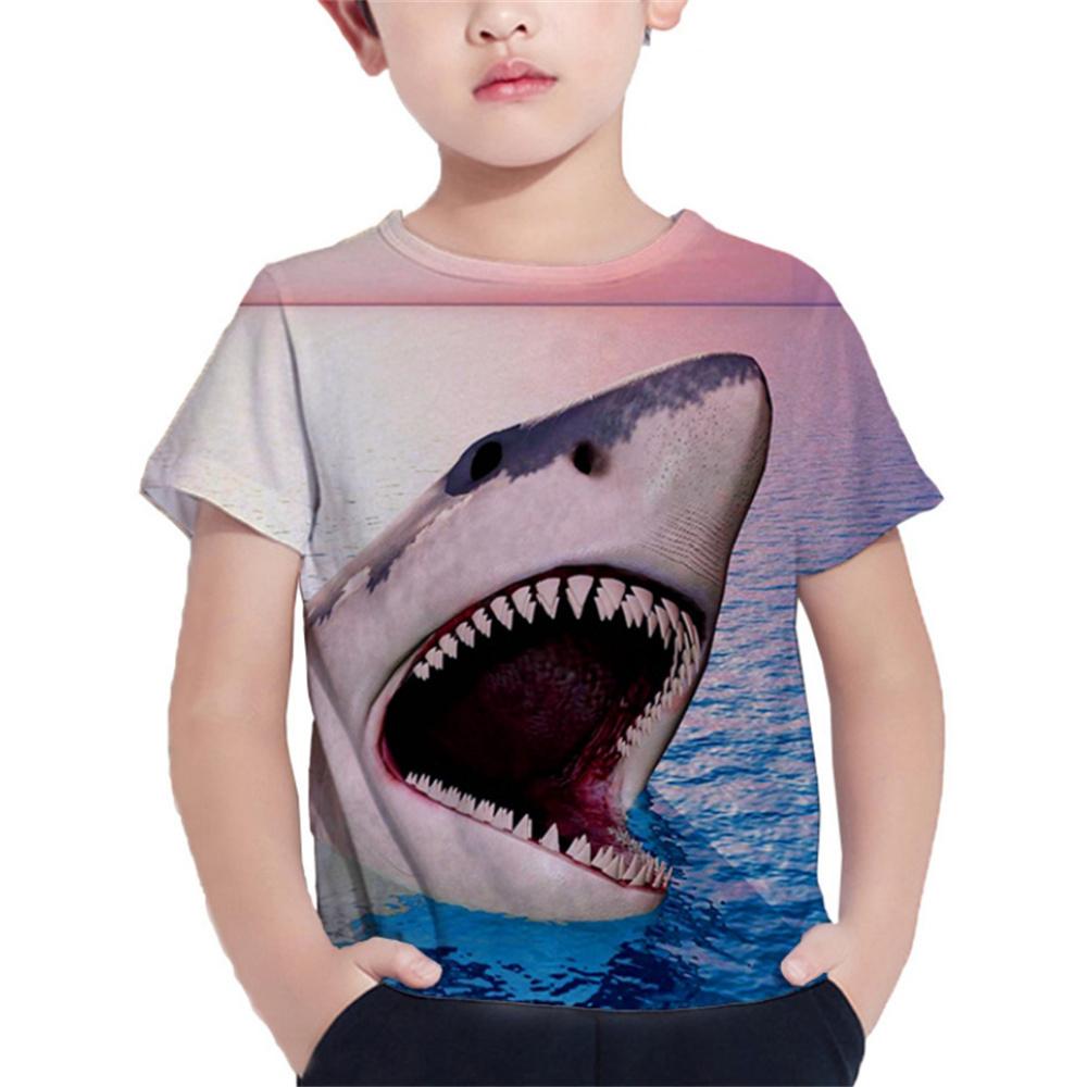 Футболка с изображением акулы, детская одежда, летняя футболка с изображением животных, синяя футболка с морским принтом для мальчиков, детский топ, 2023, футболки с короткими рукавами и 3d принтом для девочек