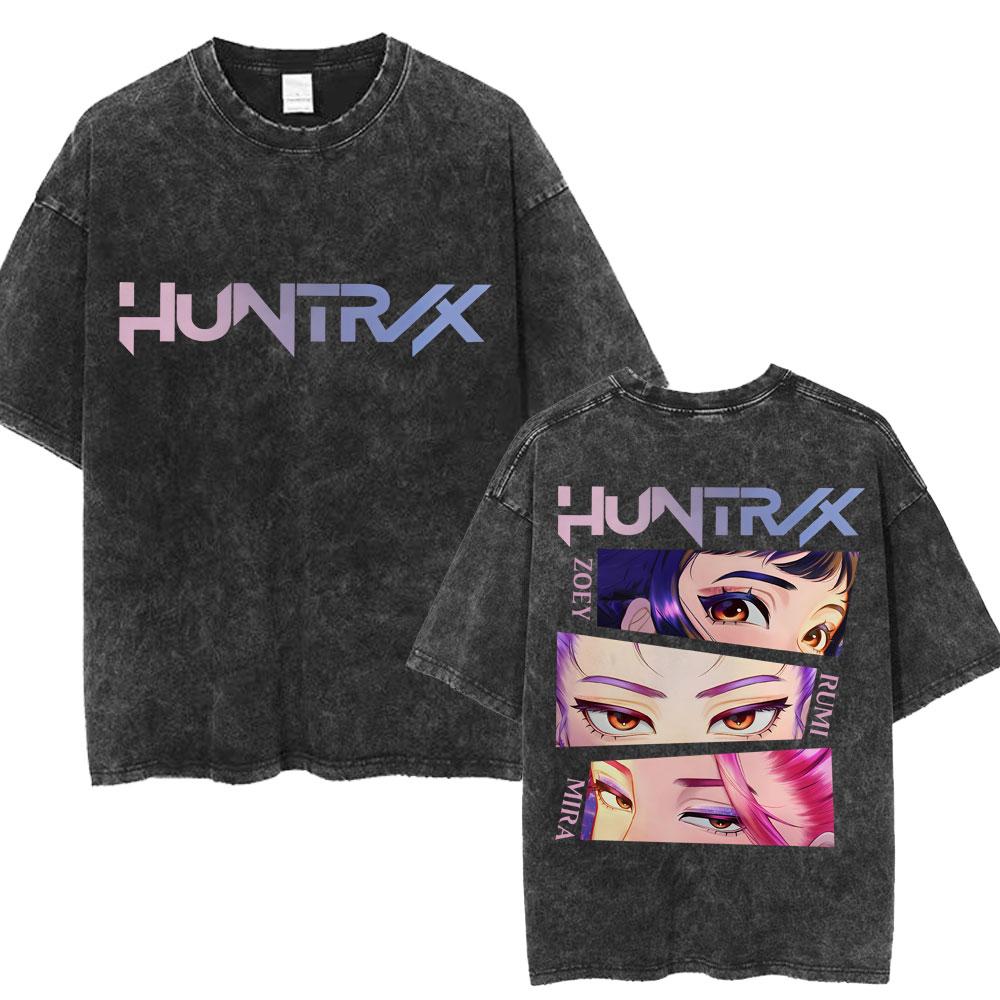 Стирка Kpop Аниме Охотник на демонов Huntrix Девушки Футболка Каваи Милая Модная Унисекс Футболки Оверсайз Винтажная Футболка