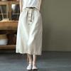 Women Elastic Waist Solid Color Pockets Button Spring Casual Vintage Women Skirts