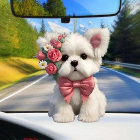 Милые подвески в виде кошки, собаки и розы, 2D акриловый брелок, новинка, шарм на тему питомцев для зеркала автомобиля, сумки, дома, праздничное украшение