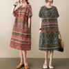 Summer Vintage Printed Loose Cotton and Linen Dress