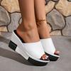 Foreign Trade Sandals Women's Thick Bottom 2025 Summer New Muffin High Heel Solid Color Wedge Heel Comfortable One-word Cool Slippers