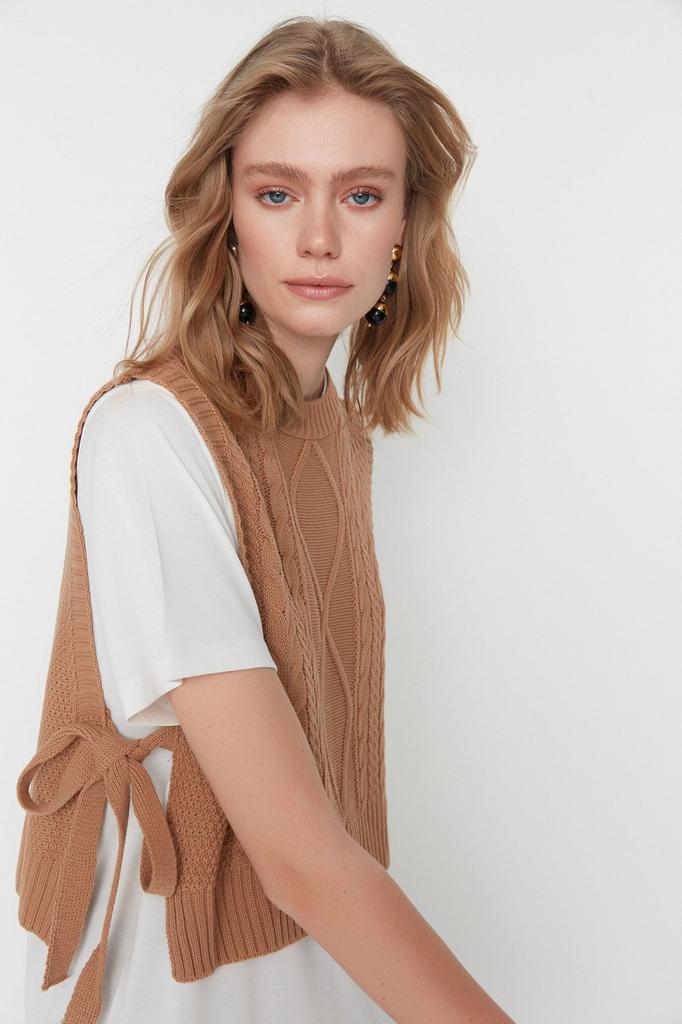 Женский модный стильный свитер, укороченный камень с боковой лентой и галстуком-бабочкой, подробный трикотажный свитер