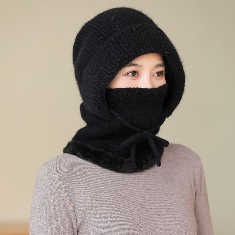 Rabbit Wool Blended Warm Hat Lady Mother Winter Scarf Mask One-piece Hat Middle Grandmother One-piece Hat