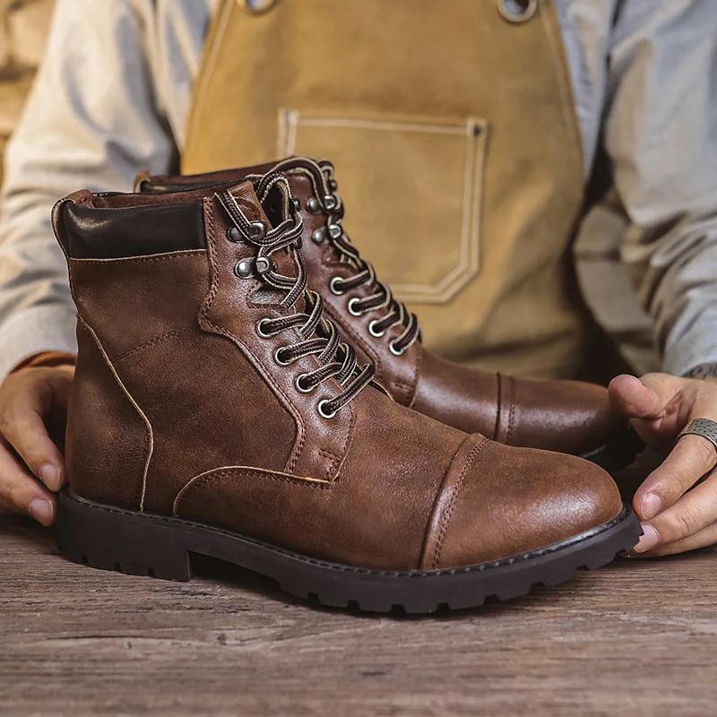 Осенне-зимние мужские ботинки Комфортные мужские туфли с высоким берцем Износостойкие нескользящие мужские туфли на платформе Ботинки Челси Botas Para Hombre