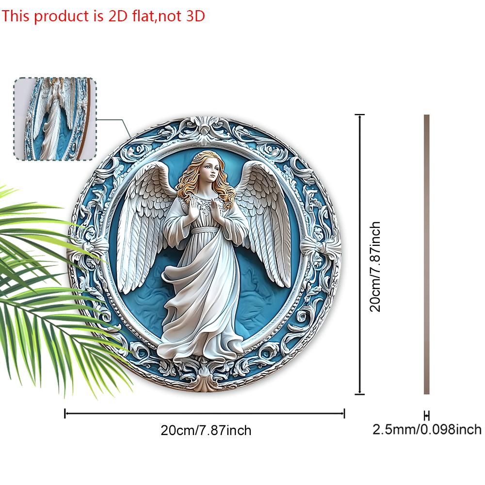 Деревянная табличка «Святой ангел» - Красивое круглое произведение искусства с ангелом для стены над входной дверью, домашнее подвесное украшение