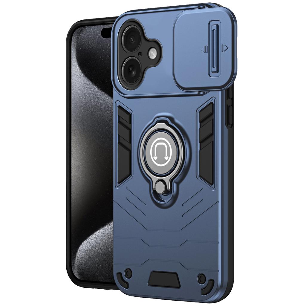 For iPhone 16 Plus Case Slide Camshield Kickstand PC+TPU Phone Cover