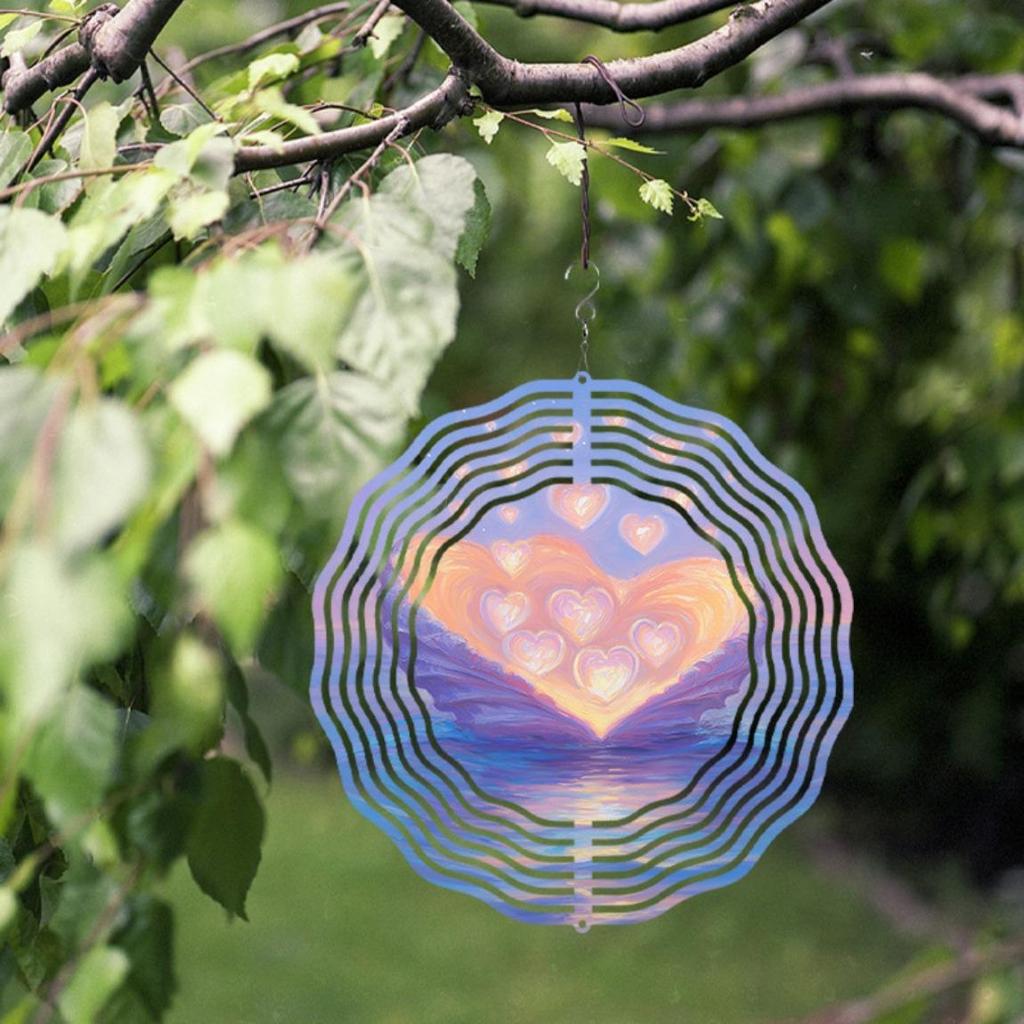 Rotating Heart-Shaped Wind Chime – Elegant Metal Garden Decor with 360° Hook, No Electricity Needed,
