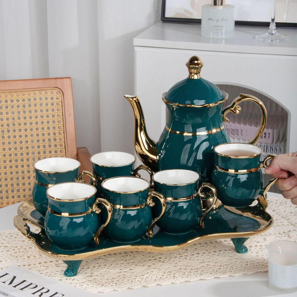 Керамический набор для чая и воды "Лебедь", 8 предметов, чашки и чайник