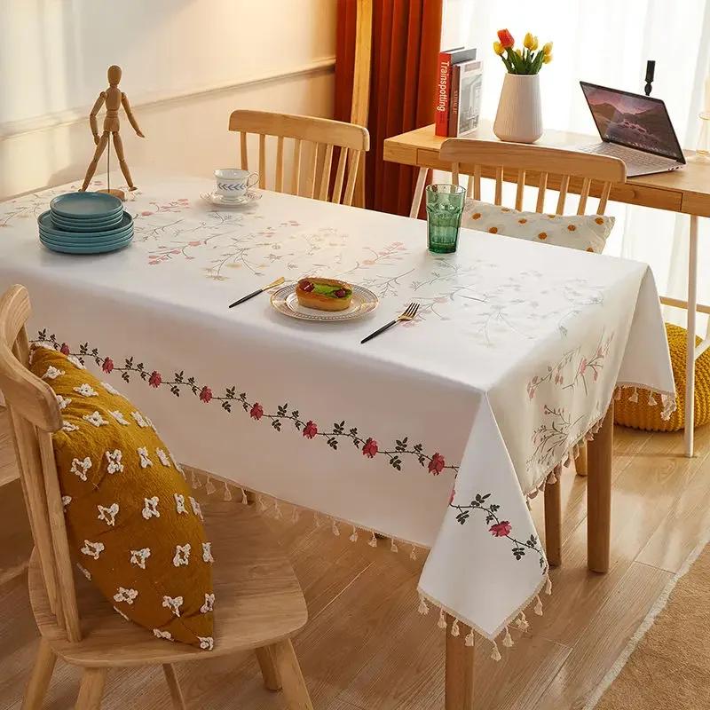 Прямоугольная скатерть с кисточками, домашний минималистичный коврик для обеденного стола, водостойкая, маслостойкая, легко чистящаяся ткань для журнального столика