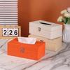 Retro Woven Texture Leather Tissue Boxluxuryhigh-end Home Living Room Office ItemWooden Paper Boxel Commercial Tissue Box