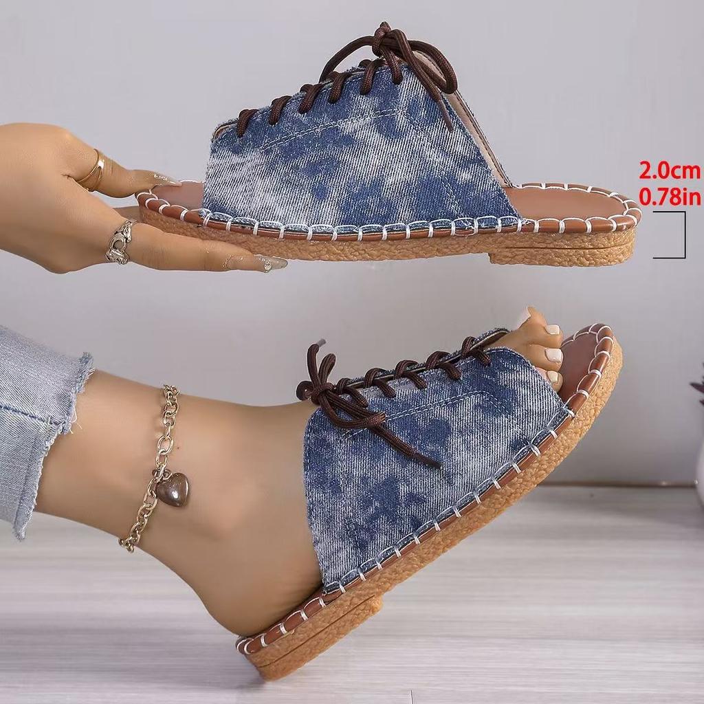 Women's Lace Up Flat Slide Shoes Fashion Peep Toe Summer Shoes Casual Outdoor Beach Slide Sandals
