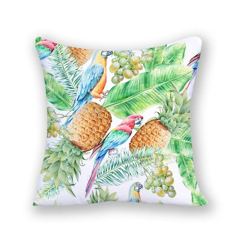 Bird Cushion Cover Tropical Home Decor Square Cartoon Flamingo Plant Decorative Pillow