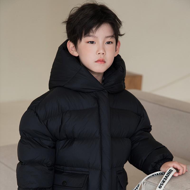 Зимняя новая детская куртка-пуховик из белого утиного пуха, выше колена, толстая хлопковая куртка для мальчиков и девочек с капюшоном