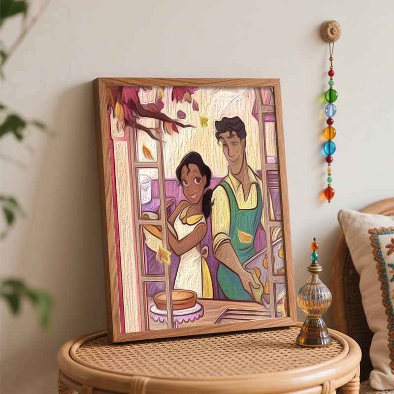 Disney Princess Tiana Baking Oil Paint Art Painting Kit Home Wall Decor Handmade Gift Romantic Kitchen Scene Wall Art Craft Decor DIY