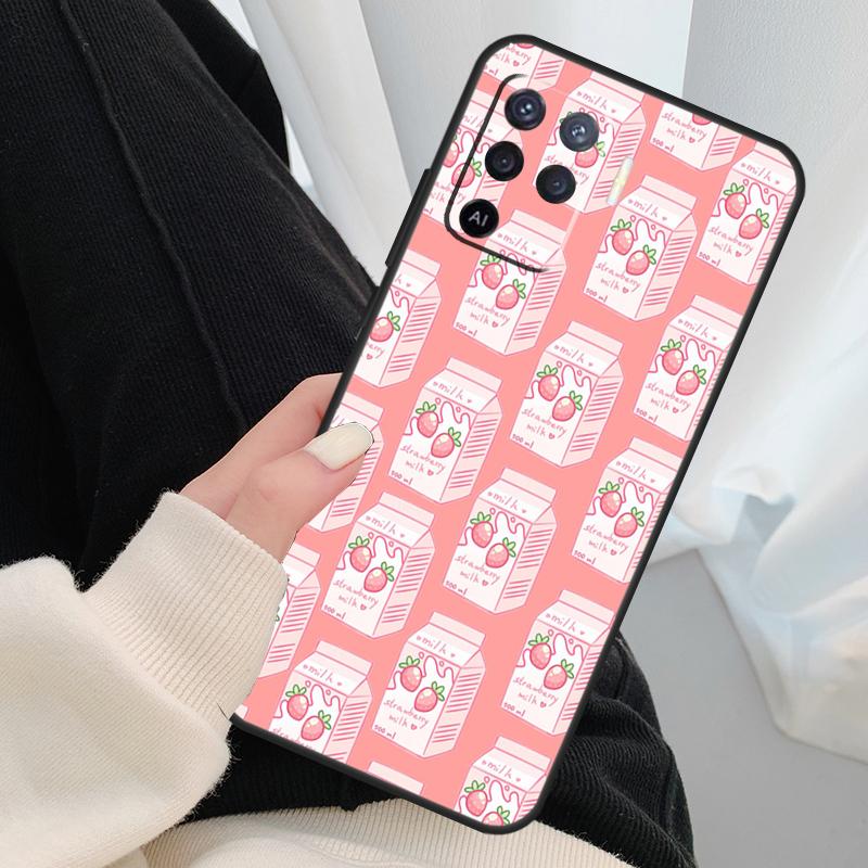 Милый кейс «Клубничное молоко» для Oppo A18 A38 A58 A78 A98 A80 A60 A40 A96 A76 A16 A94 A74 A54 A15 A17 A57 A77 A5 Pro