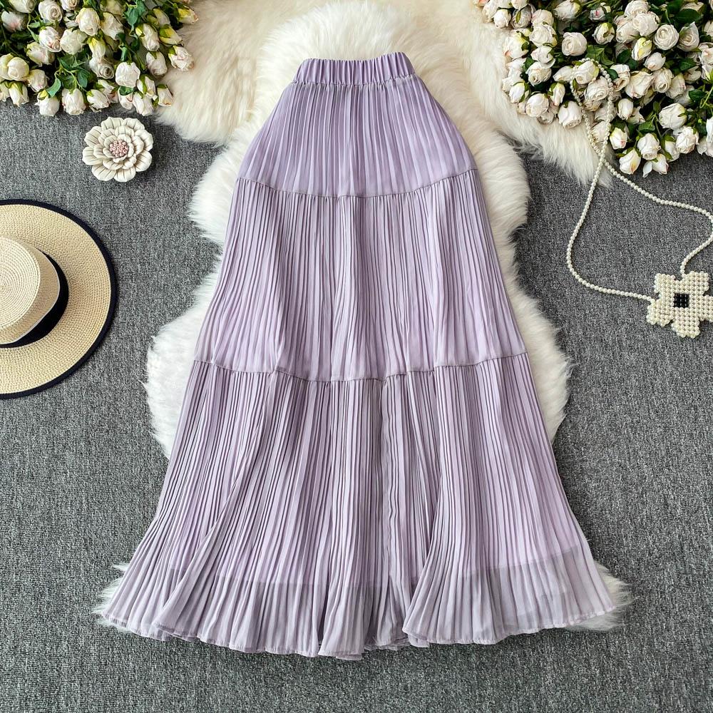 DIMANAF 2025 Летние женские новые юбки из шифона с эластичной талией, плиссированные сетчатые элегантные юбки