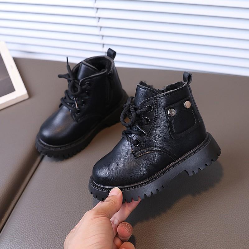 Kids Winter Martin Boots Boys Girls Warm Thick Sole Toddler Child Short Side Zipper Rubber