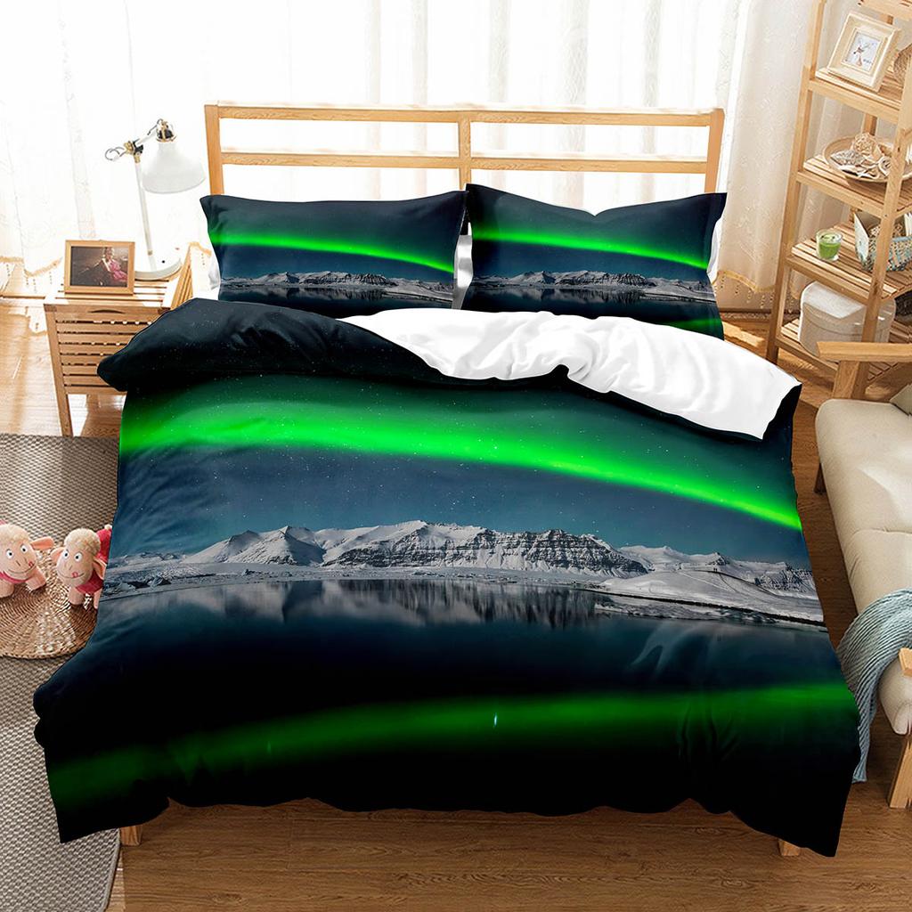 Northern Lights Duvet Cover Collection King Full Size Natural Wonders Polyester Comforter Cover For Kids Teens Bedding Collection Quilt Cover