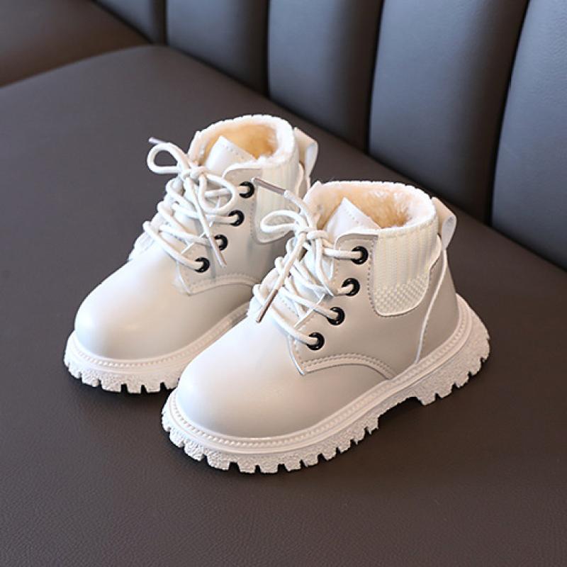 Новые детские туфли из флиса и хлопка, короткие сапоги, зимние сапоги для девочек, детская обувь, кожаные сапоги для мальчиков