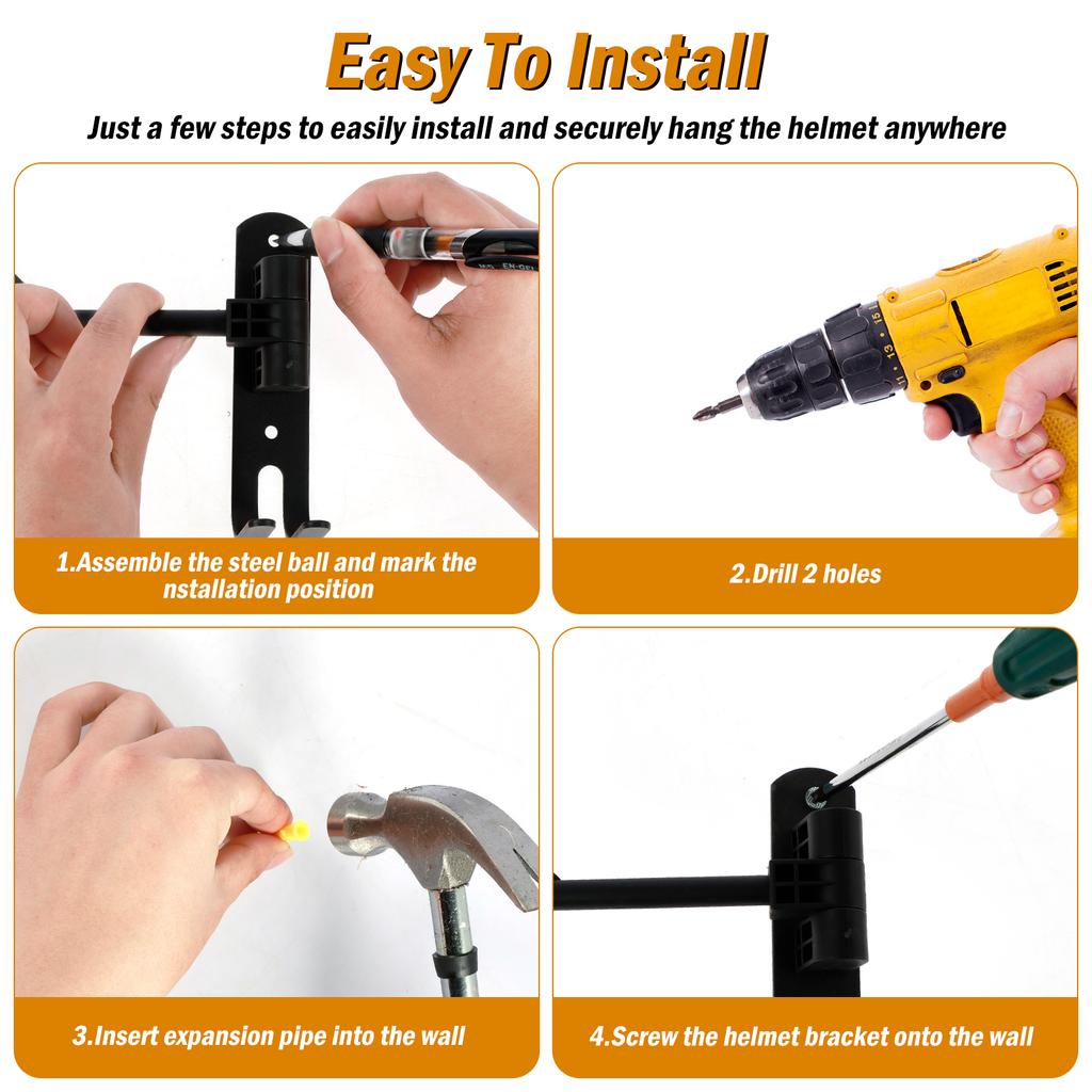 Держатель для шлема мотоцикла, настенное крепление для шлема с двойным крючком, вращающийся на 180 градусов, металлическая вешалка для шлема мотоцикла